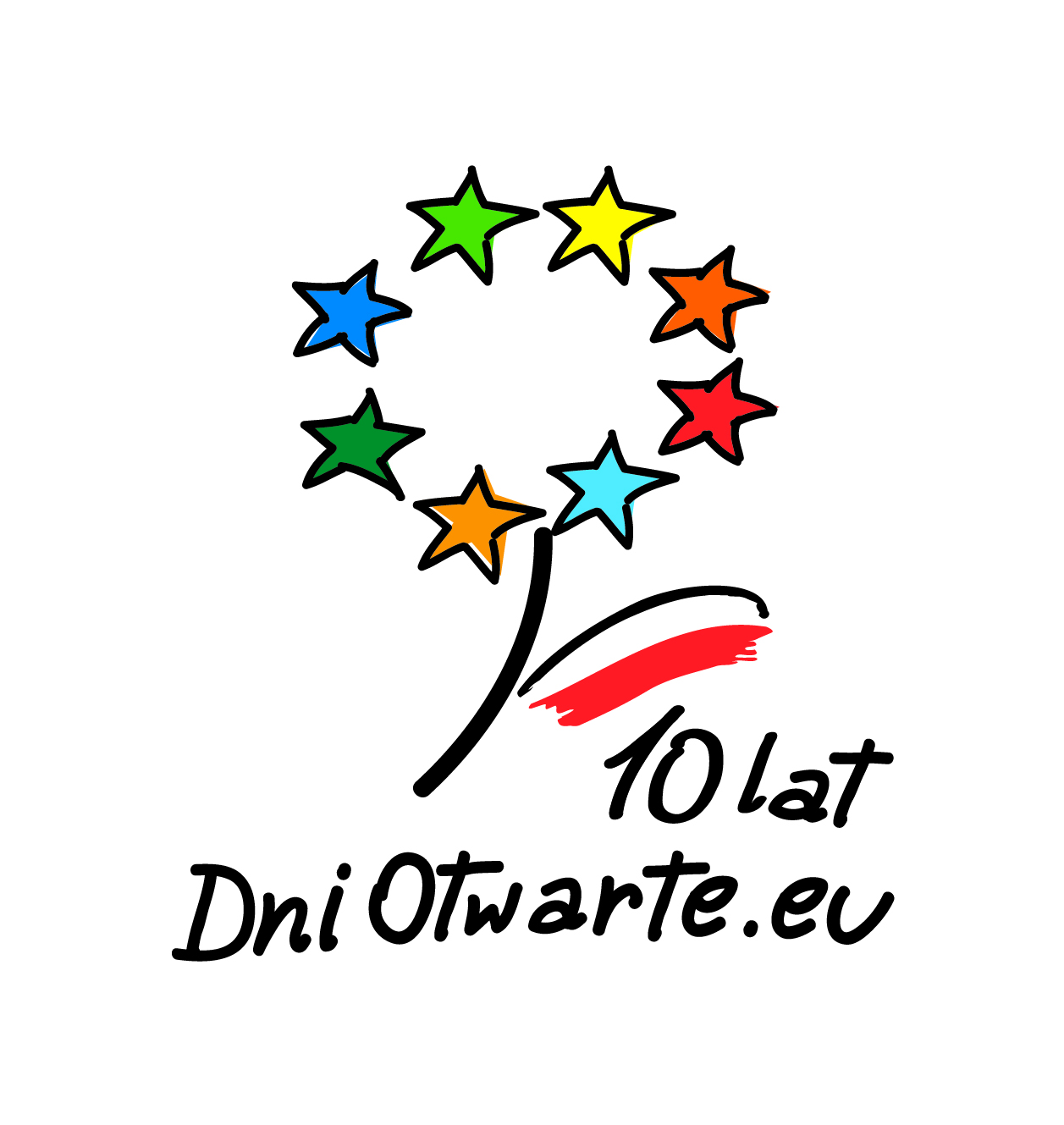 obraz przedstawiający logo DOFE na białym tle z napisem 10 lat Dni Otwarte
